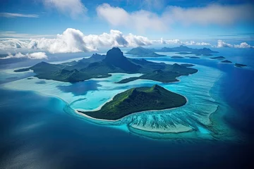 Crédence de cuisine en verre imprimé Bora Bora, Polynésie française Aerial view of a tropical island at Seychelles. Aerial View of Bora Bora Island and Lagoon, AI Generated