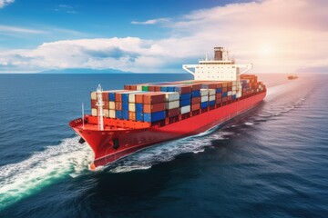 Cargo ship with container in the sea. Freight transportation. Aerial view of Container ship or cargo shipping business logistic import and export freight transportation, AI Generated