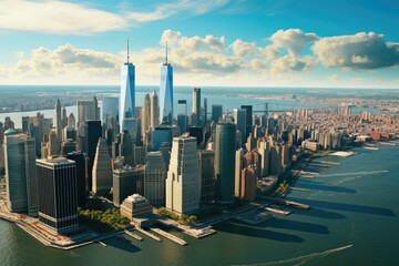 Aerial view of New York City skyline with skyscrapers. Aerial view of lower Manhattan New York...