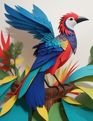 Fototapeta premium Elegant 3D Style Paper Art Illustration, Birds and Flowers in a Mesmerizing Composition