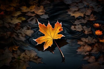 autumn leaves on black colored water
