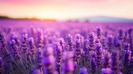 Lavender field, beauty in nature, purple flowers, scenic landscape. Lavender fields bloom in the peaceful countryside.