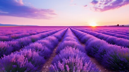 Fototapeta premium Lavender field, beauty in nature, purple flowers, scenic landscape. Lavender fields bloom in the peaceful countryside.