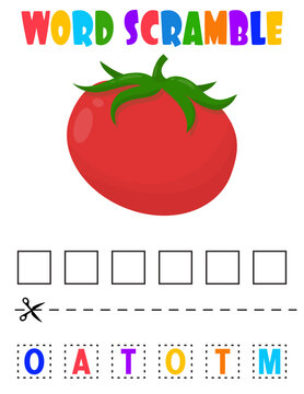 word scramble. Tomato. Educational game for preschoolers
