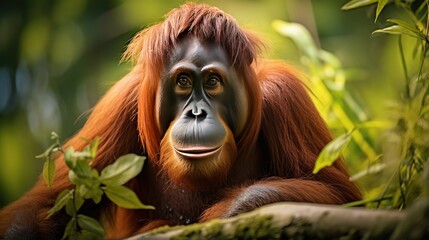 A breathtaking shot of a Orangutan his natural habitat, showcasing his majestic beauty and strength.