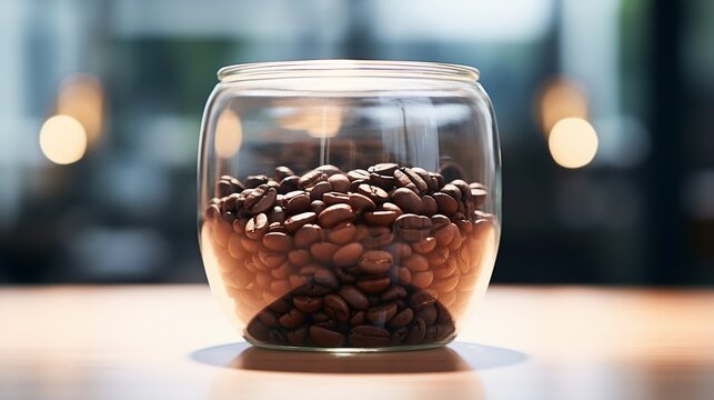 Dark roasted coffee beans in a jar, ready-to-drink coffee beans