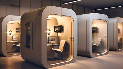 Soundproof booths for private calls and focused work