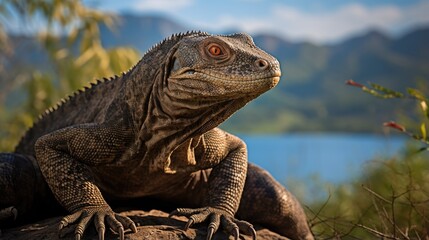 Obraz premium A breathtaking shot of a Komodo Dragon his natural habitat, showcasing his majestic beauty and strength.