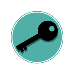 Black key icon in blue circle on white background