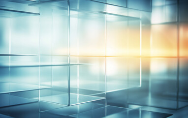 A background of transparent glass panels with a blurry background with lighting