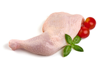 Raw chicken leg quarters, isolated on white background. High resolution image.