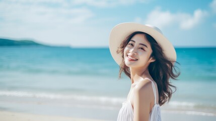 Portrait beautiful young asian woman relax smile leisure around beach sea ocean on travel vacation trip