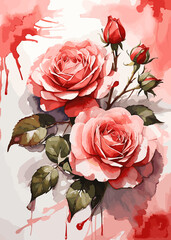 Elegant watercolor rose blooms illustration