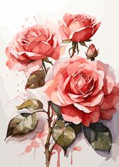 Hand painted rose art illustration with vibrant colors