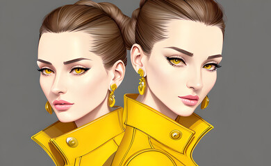 Fashion stylish woman in yellow shades illustration creative style, generative ai