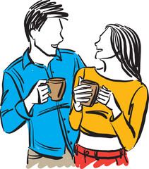 couple man and woman drinking cup of coffee romantic together vector illustration