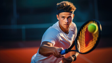 Tennis player practicing tennis. Generative AI - obrazy, fototapety, plakaty