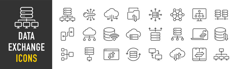 Data Exchange web icons in line style. Traffic, cloud, files, server, technology, collection. Vector illustration.
