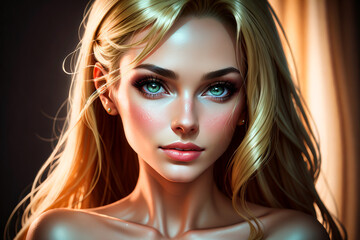 Obraz premium woman face with blue eyes, close up portrait.