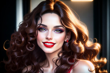 portrait of beautiful woman with red lips