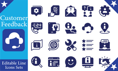 phone feedback,Customer Service and Support - Outline Icon Collection. Thin Line Set contains such Icons as Online Help, Help desk, Quick Response, Feedback and more. Simple web icons set.