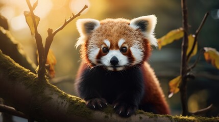 A breathtaking shot of a Red Panda his natural habitat, showcasing his majestic beauty and strength.