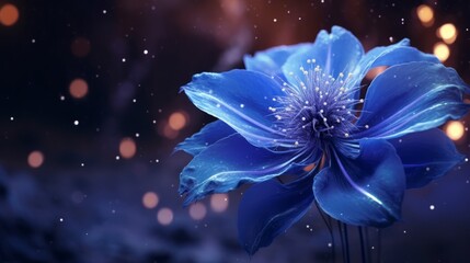 Illustration of a vibrant blue flower on dark background