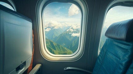 Fototapeta premium Illustration of the majestic mountains seen through an airplane window