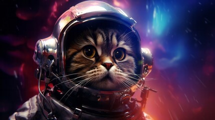 Illustration of a cat wearing a space suit and helmet