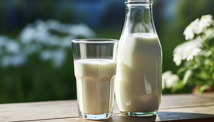 Recreation of a glass milk with a bottle of milk