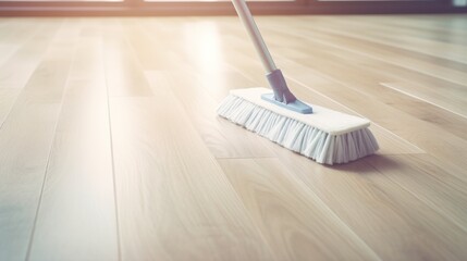 Illustration of a mop on a hardwood floor in a clean room