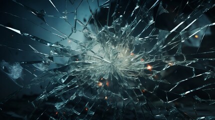 Illustration of a broken glass window with lights in the background - obrazy, fototapety, plakaty