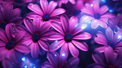 Illustration of pink flowers with glistening water droplets