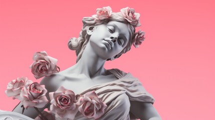 Illustration of a beautiful statue of a woman adorned with flowers