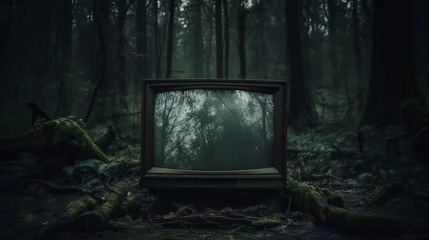 Poster Illustration of an abandoned TV in the midst of a lush forest © NK