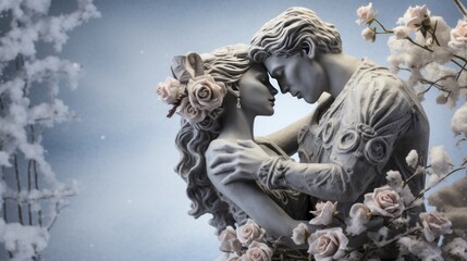 Fototapeta premium Illustration of a romantic sculpture depicting a man and woman embracing each other