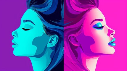 Illustration of a woman's face in dual tones, showcasing contrasting emotions