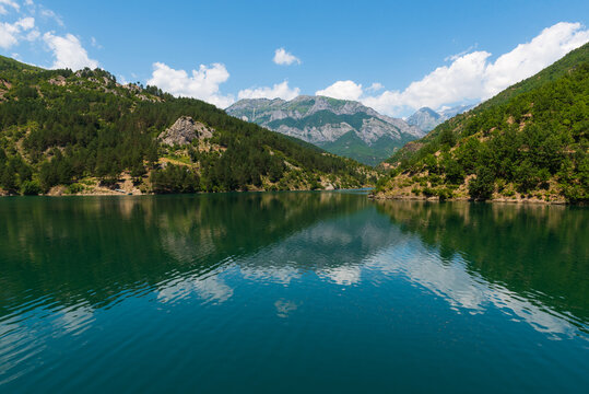 Beautiful scenery from the shores of Komani Lake as seen from the ferry from Fierza to Koman, Albania
