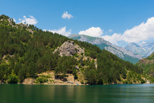 Beautiful scenery from the shores of Komani Lake as seen from the ferry from Fierza to Koman, Albania