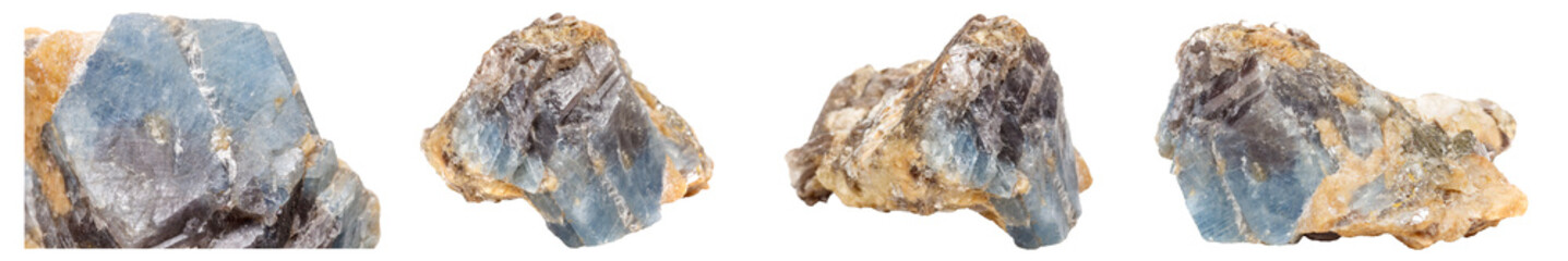 Set of Macro mineral stone Corundum in rock a white background