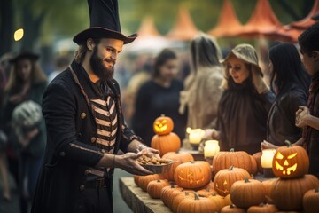 Pumpkin carving festival on the square in the city