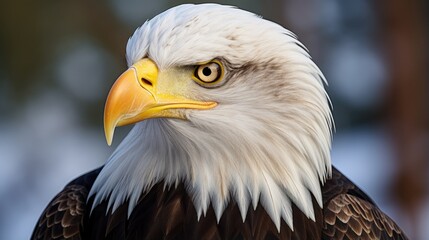Naklejka premium A breathtaking shot of a Bald Eagle his natural habitat, showcasing his majestic beauty and strength.