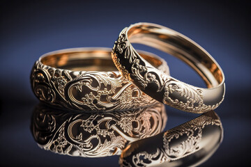 Bridal Promise in Gold: Glowing Rings Radiate Unity, Signifying the Cherished Bond of Marriage, ai generative