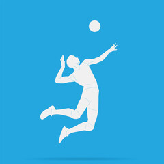 Fototapeta na wymiar vector illustration silhouette of woman jumping and spiking ball in volleyball match