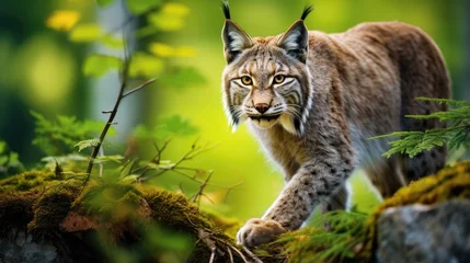 Fotobehang A breathtaking shot of a Lynx his natural habitat, showcasing his majestic beauty and strength. © pvl0707