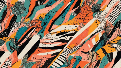 Hand drawn modern artistic stripes collage print, Unique exotic abstract contemporary seamless pattern