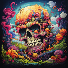 Zombie Portrait in the Style of Disfigured Forms with Skull Motifs