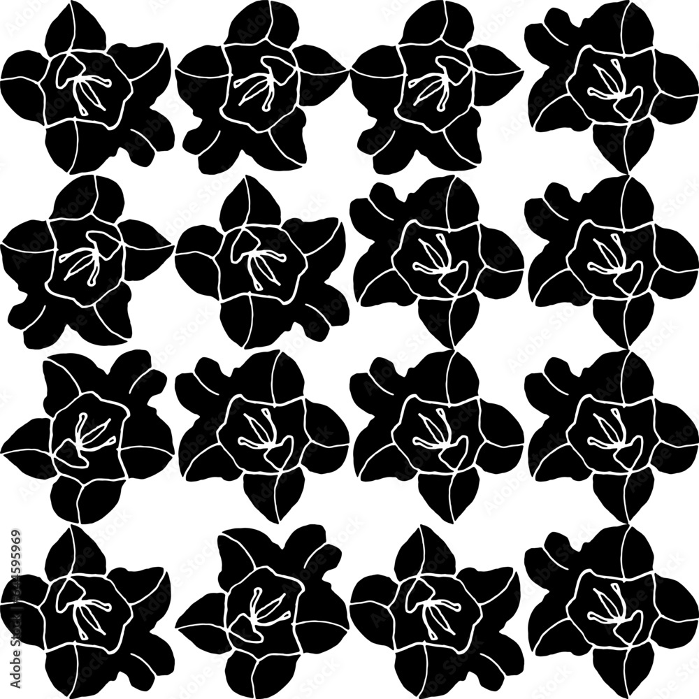 Fototapete abstract flower elements vector seamless pattern. simple repeat in black on white background.