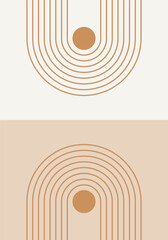 Abstract geometric minimalist artwork. Mid century modern and Bauhaus inspired retro poster with an arch and circle. Modern trendy wall art with simple shapes. - 644595964