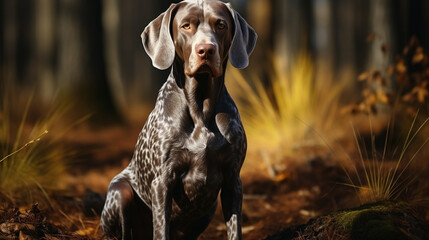 portrait of a labrador dog in the forest